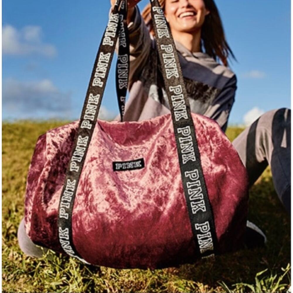 Victoria's Secret PINK Crushed Velvet Duffel Gym Bag VACATION TRAVEL YOGA